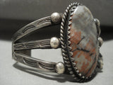 Huge Vintage 1900's Navajo Petrified Wood Native American Jewelry Silver Bracelet Old-Nativo Arts