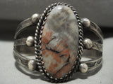 Huge Vintage 1900's Navajo Petrified Wood Native American Jewelry Silver Bracelet Old-Nativo Arts