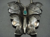 Huge Vintage Native American Jewelry Navajo Butterfly Turquoise Sterling Silver Necklace Old-Nativo Arts