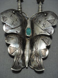 Huge Vintage Native American Jewelry Navajo Butterfly Turquoise Sterling Silver Necklace Old-Nativo Arts
