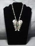 Huge Vintage Native American Jewelry Navajo Butterfly Turquoise Sterling Silver Necklace Old-Nativo Arts