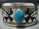 Huge Vintage Native American Jewelry Navajo Domed Turquoise Sterling Silver Cuff Bracelet Old-Nativo Arts