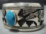 Huge Vintage Native American Jewelry Navajo Domed Turquoise Sterling Silver Cuff Bracelet Old-Nativo Arts