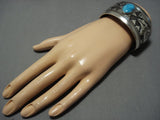 Huge Vintage Native American Jewelry Navajo Domed Turquoise Sterling Silver Cuff Bracelet Old-Nativo Arts