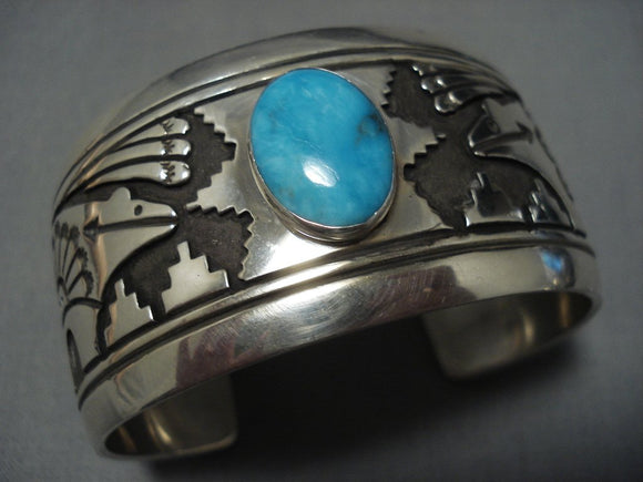 Huge Vintage Native American Jewelry Navajo Domed Turquoise Sterling Silver Cuff Bracelet Old-Nativo Arts