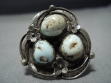 Huge Vintage Native American Jewelry Navajo Dry Creek Turquoise Sterling Silver Ring Old-Nativo Arts