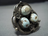 Huge Vintage Native American Jewelry Navajo Dry Creek Turquoise Sterling Silver Ring Old-Nativo Arts