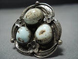 Huge Vintage Native American Jewelry Navajo Dry Creek Turquoise Sterling Silver Ring Old-Nativo Arts