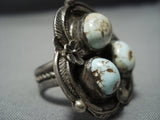 Huge Vintage Native American Jewelry Navajo Dry Creek Turquoise Sterling Silver Ring Old-Nativo Arts