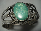 Huge Vintage Native American Jewelry Navajo Early 1900's Green Turquoise Sterling Silver Cuff Bracelet-Nativo Arts