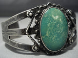 Huge Vintage Native American Jewelry Navajo Early 1900's Green Turquoise Sterling Silver Cuff Bracelet-Nativo Arts