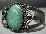 Huge Vintage Native American Jewelry Navajo Early 1900's Green Turquoise Sterling Silver Cuff Bracelet-Nativo Arts