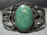 Huge Vintage Native American Jewelry Navajo Early 1900's Green Turquoise Sterling Silver Cuff Bracelet-Nativo Arts