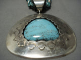 Huge Vintage Native American Jewelry Navajo Easter Blue Turquoise Sterling Silver Necklace Old-Nativo Arts