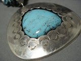 Huge Vintage Native American Jewelry Navajo Easter Blue Turquoise Sterling Silver Necklace Old-Nativo Arts