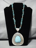Huge Vintage Native American Jewelry Navajo Easter Blue Turquoise Sterling Silver Necklace Old-Nativo Arts