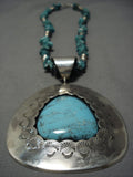 Huge Vintage Native American Jewelry Navajo Easter Blue Turquoise Sterling Silver Necklace Old-Nativo Arts