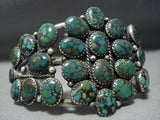 Huge!! Vintage Native American Jewelry Navajo Green Spiderweb Turquoise Sterling Silver Bracelet Old-Nativo Arts