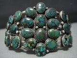 Huge!! Vintage Native American Jewelry Navajo Green Spiderweb Turquoise Sterling Silver Bracelet Old-Nativo Arts