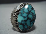 Huge Vintage Native American Jewelry Navajo Green Spiderweb Turquoise Sterling Silver Leaf Ring Old-Nativo Arts