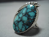 Huge Vintage Native American Jewelry Navajo Green Spiderweb Turquoise Sterling Silver Leaf Ring Old-Nativo Arts