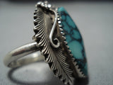 Huge Vintage Native American Jewelry Navajo Green Spiderweb Turquoise Sterling Silver Leaf Ring Old-Nativo Arts