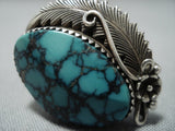 Huge Vintage Native American Jewelry Navajo Green Spiderweb Turquoise Sterling Silver Leaf Ring Old-Nativo Arts