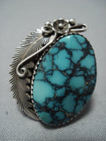 Huge Vintage Native American Jewelry Navajo Green Spiderweb Turquoise Sterling Silver Leaf Ring Old-Nativo Arts