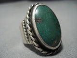 Huge Vintage Native American Jewelry Navajo Green Turquoise Nativer American Sterling Silver Ring Old-Nativo Arts