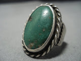 Huge Vintage Native American Jewelry Navajo Green Turquoise Nativer American Sterling Silver Ring Old-Nativo Arts