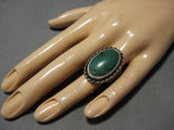 Huge Vintage Native American Jewelry Navajo Green Turquoise Nativer American Sterling Silver Ring Old-Nativo Arts