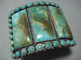 Huge Vintage Native American Jewelry Navajo Green Turquoise Sterling Silver Bracelet-Nativo Arts
