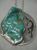 Huge Vintage Native American Jewelry Navajo Green Turquoise Sterling Silver Kokopelli Necklace-Nativo Arts