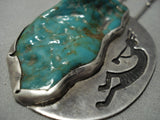Huge Vintage Native American Jewelry Navajo Green Turquoise Sterling Silver Kokopelli Necklace-Nativo Arts
