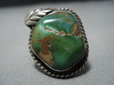 Huge Vintage Native American Jewelry Navajo Green Turquoise Sterling Silver Ring-Nativo Arts