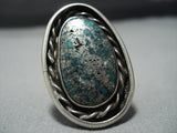 Huge Vintage Native American Jewelry Navajo Green Turquoise Sterling Silver Ring-Nativo Arts