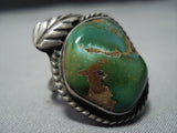 Huge Vintage Native American Jewelry Navajo Green Turquoise Sterling Silver Ring-Nativo Arts