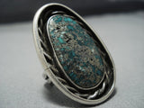 Huge Vintage Native American Jewelry Navajo Green Turquoise Sterling Silver Ring-Nativo Arts