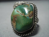 Huge Vintage Native American Jewelry Navajo Green Turquoise Sterling Silver Ring-Nativo Arts