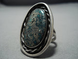 Huge Vintage Native American Jewelry Navajo Green Turquoise Sterling Silver Ring-Nativo Arts