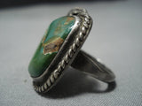 Huge Vintage Native American Jewelry Navajo Green Turquoise Sterling Silver Ring-Nativo Arts