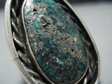 Huge Vintage Native American Jewelry Navajo Green Turquoise Sterling Silver Ring-Nativo Arts