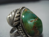 Huge Vintage Native American Jewelry Navajo Green Turquoise Sterling Silver Ring-Nativo Arts