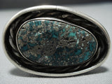 Huge Vintage Native American Jewelry Navajo Green Turquoise Sterling Silver Ring-Nativo Arts