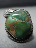 Huge Vintage Native American Jewelry Navajo Green Turquoise Sterling Silver Ring-Nativo Arts