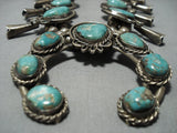 Huge!! Vintage Native American Jewelry Navajo Green Turquoise Sterling Silver Squash Blossom Necklace-Nativo Arts