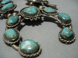 Huge!! Vintage Native American Jewelry Navajo Green Turquoise Sterling Silver Squash Blossom Necklace-Nativo Arts