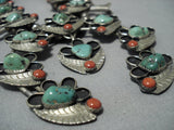 Huge!! Vintage Native American Jewelry Navajo Green Turquoise Sterling Silver Squash Blossom Necklace-Nativo Arts