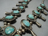 Huge!! Vintage Native American Jewelry Navajo Green Turquoise Sterling Silver Squash Blossom Necklace-Nativo Arts