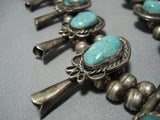 Huge!! Vintage Native American Jewelry Navajo Green Turquoise Sterling Silver Squash Blossom Necklace-Nativo Arts
